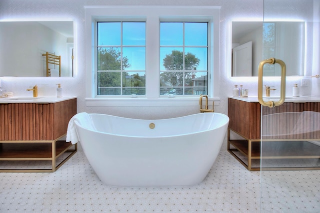 22 Apple Tree Trl, Westport, CT 06880 - full bathroom with tile patterned floors, vanity, and a freestanding bath
