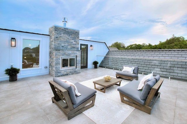 22 Apple Tree Trl, Westport, CT 06880 - view of patio / terrace featuring an outdoor living space with a fireplace