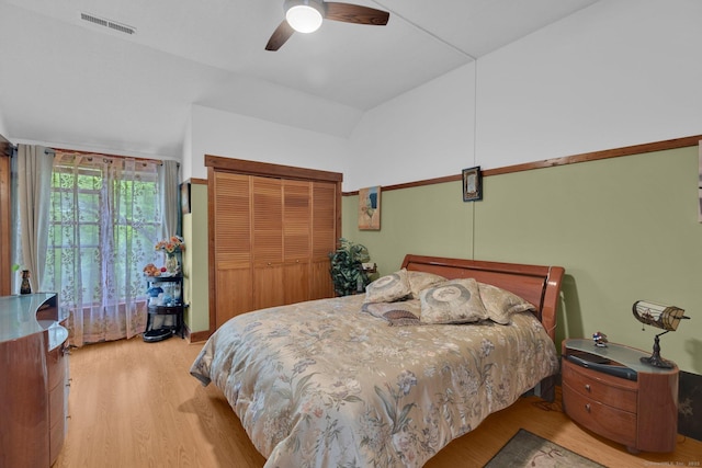 41 Farm Dr Unit 41, Farmington, CT 06032 - bedroom with wood finished floors, a closet, ceiling fan, and vaulted ceiling