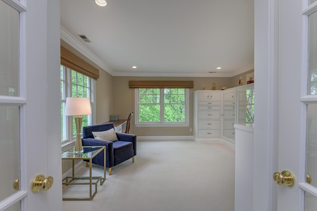 67 Peaceable St, Ridgefield, CT 06877 - sitting room with carpet, crown molding, recessed lighting, and baseboards