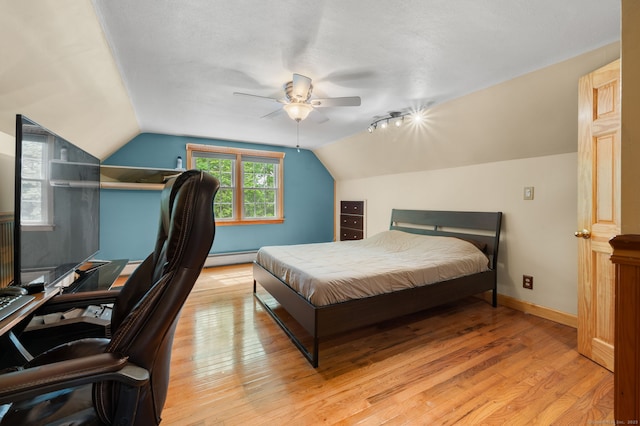 717 Center St, Manchester, CT 06040 - bedroom featuring wood-type flooring, vaulted ceiling, a desk, baseboards, and ceiling fan