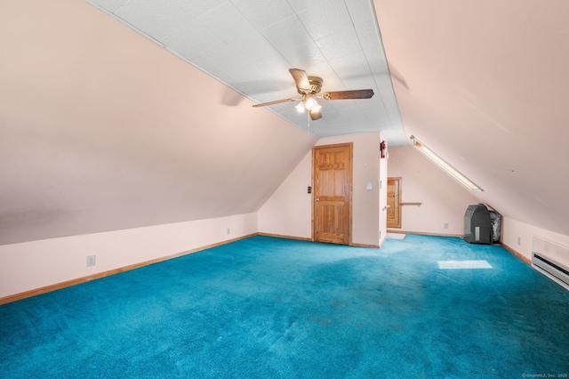 717 Center St, Manchester, CT 06040 - additional living space featuring lofted ceiling, ceiling fan, carpet flooring, baseboards, and a baseboard radiator