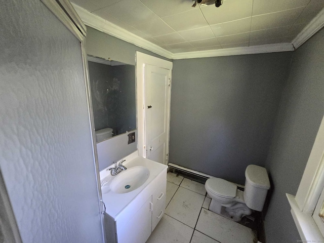 827 Middle Tpke E, Manchester, CT 06040 - bathroom featuring toilet, vanity, crown molding, and tile patterned flooring