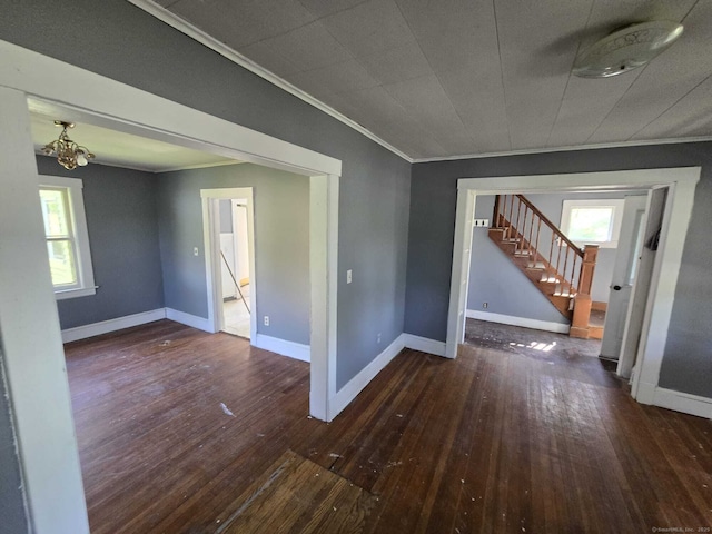 827 Middle Tpke E, Manchester, CT 06040 - empty room featuring stairs, wood-type flooring, plenty of natural light, and crown molding