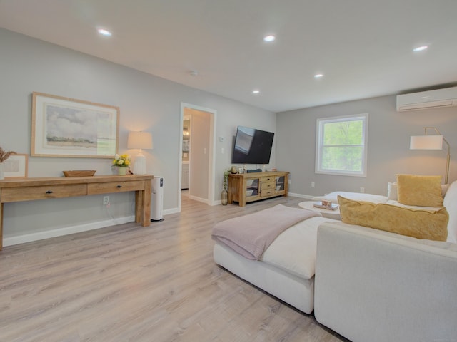 1026 Rte 171, Woodstock, CT 06281 - living room with a wall unit AC, wood finished floors, baseboards, and recessed lighting