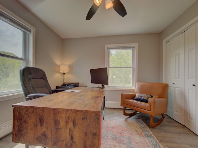 1026 Rte 171, Woodstock, CT 06281 - office space featuring healthy amount of natural light, light wood-type flooring, ceiling fan, and baseboard heating