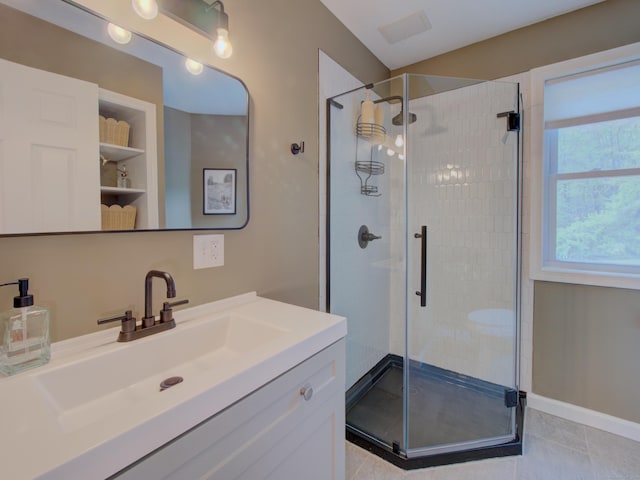 1026 Rte 171, Woodstock, CT 06281 - full bath with a stall shower, vanity, and tile patterned floors