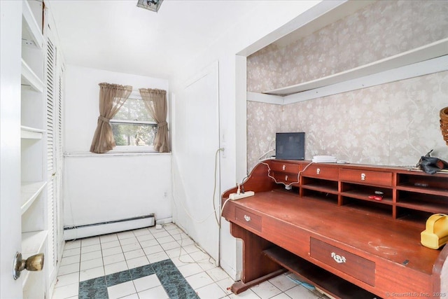 31 Branch Hill Rd, Preston, CT 06365 - home office featuring a baseboard radiator, tile patterned floors, and wallpapered walls