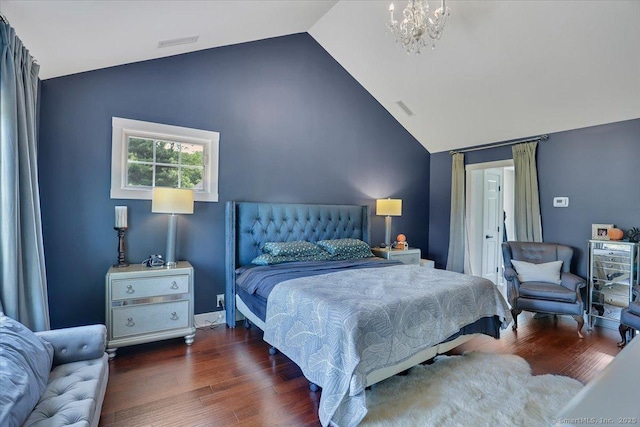 100 Round Hill Rd, Middletown, CT 06457 - bedroom featuring lofted ceiling, wood finished floors, and a chandelier