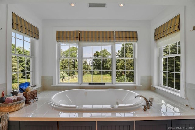100 Round Hill Rd, Middletown, CT 06457 - full bath with healthy amount of natural light, a whirlpool tub, and recessed lighting