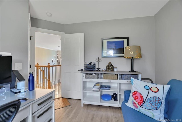 100 Round Hill Rd, Middletown, CT 06457 - home office with light wood-style floors and a chandelier