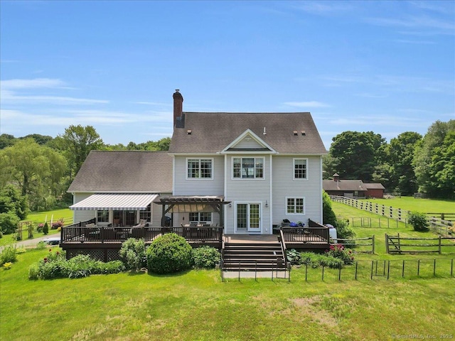 100 Round Hill Rd, Middletown, CT 06457 - rear view of property with a wooden deck and a chimney