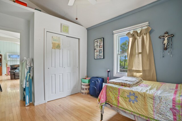 24 Cornell Rd, Danbury, CT 06811 - bedroom with lofted ceiling, wood-type flooring, a closet, and a ceiling fan