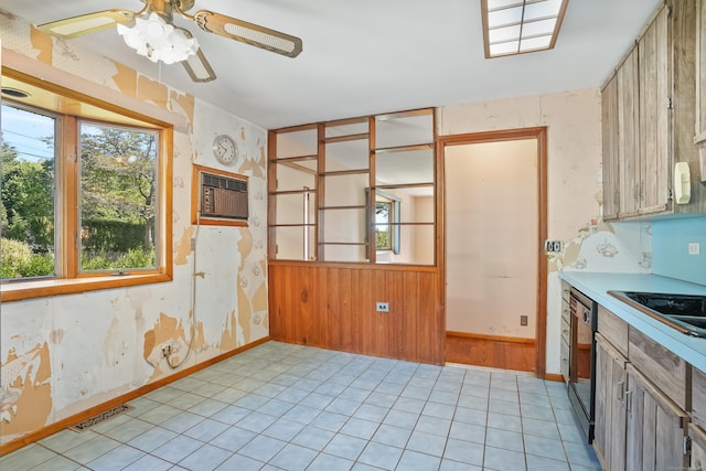 1 Cedar Rd, Danbury, CT 06811 - kitchen featuring ceiling fan, wallpapered walls, a sink, light tile patterned floors, and light countertops