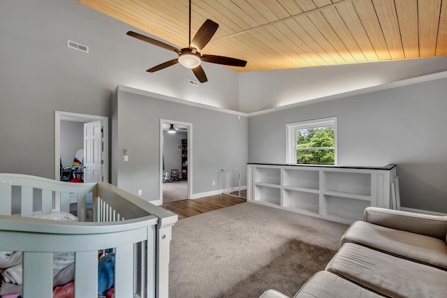 3 Lynns Corner Rd, Woodbury, CT 06798 - carpeted bedroom featuring wooden ceiling, lofted ceiling, and a ceiling fan