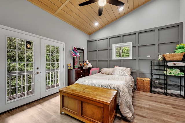 3 Lynns Corner Rd, Woodbury, CT 06798 - bedroom featuring french doors, wooden ceiling, access to outside, lofted ceiling, and wood finished floors