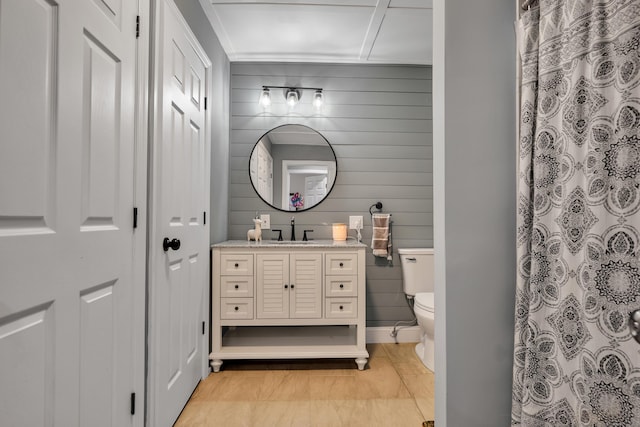 3 Lynns Corner Rd, Woodbury, CT 06798 - full bath featuring vanity, wooden walls, and a shower with curtain