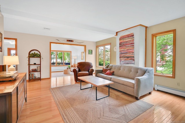 33 Erdoni Rd, Columbia, CT 06237 - living area with light wood-style floors, healthy amount of natural light, baseboard heating, and baseboards