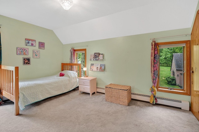 33 Erdoni Rd, Columbia, CT 06237 - bedroom featuring a baseboard heating unit, carpet, and vaulted ceiling