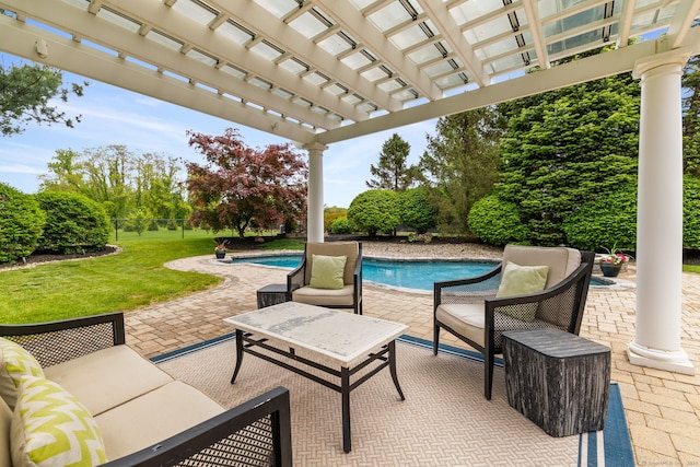 view of patio / terrace featuring a pergola and an outdoor pool