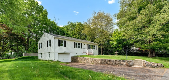 6 Marbil Rd, Danbury, CT 06811 - single story home featuring asphalt driveway, an attached garage, a front yard, and view of wooded area