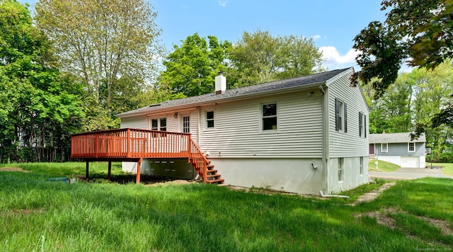 6 Marbil Rd, Danbury, CT 06811 - back of house featuring a wooden deck, a chimney, stairs, and a yard