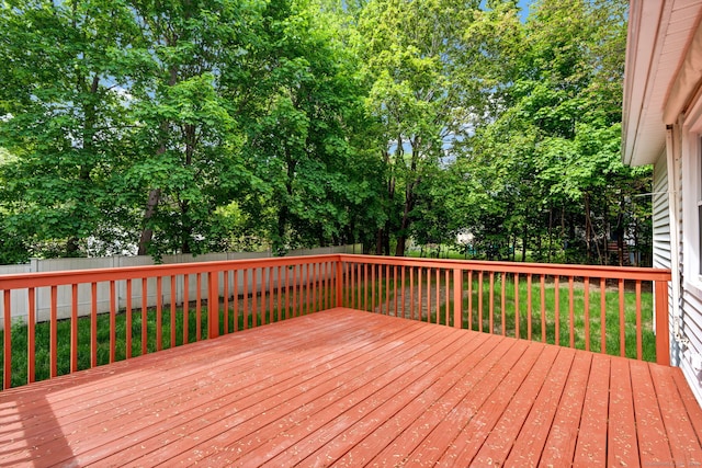 6 Marbil Rd, Danbury, CT 06811 - wooden terrace with a fenced backyard and view of wooded area