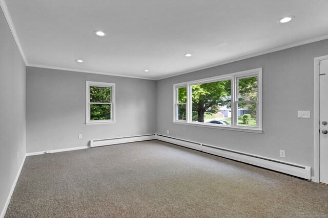 6 Marbil Rd, Danbury, CT 06811 - carpeted empty room featuring ornamental molding, recessed lighting, plenty of natural light, baseboards, and a baseboard heating unit