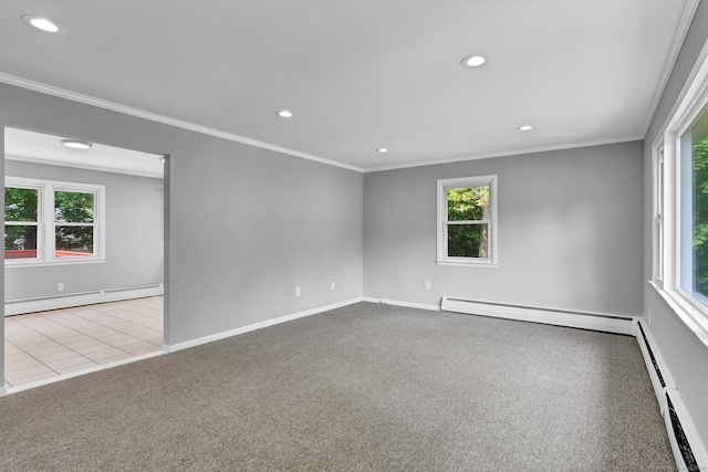 6 Marbil Rd, Danbury, CT 06811 - carpeted empty room with a baseboard heating unit, recessed lighting, healthy amount of natural light, and ornamental molding