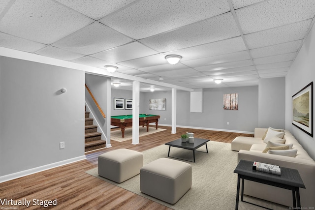 6 Marbil Rd, Danbury, CT 06811 - living area with wood finished floors, pool table, a drop ceiling, and baseboards