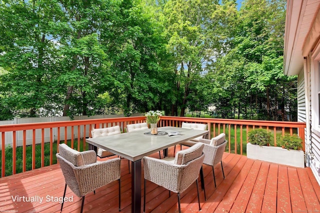 6 Marbil Rd, Danbury, CT 06811 - deck with a fenced backyard, outdoor dining space, and view of scattered trees