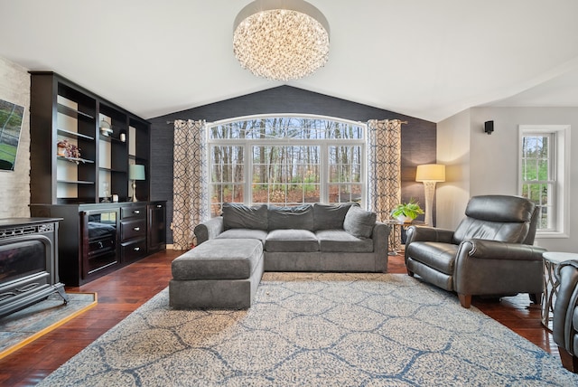108 Lohse Rd, Willington, CT 06279 - living area with a wood stove, lofted ceiling, and dark wood-style floors