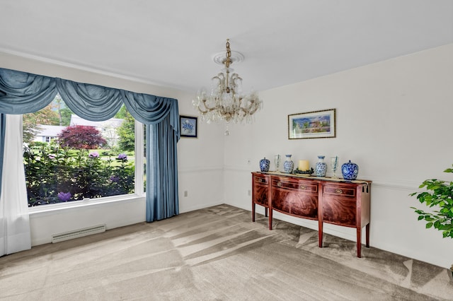 1 Nod Brook Dr, Simsbury, CT 06070 - dining room featuring a chandelier, light carpet, and a baseboard radiator