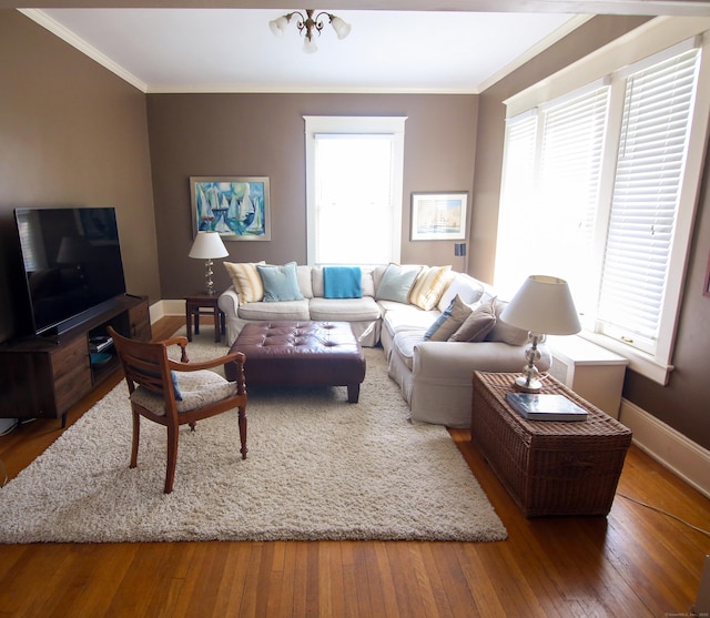 27 Church St, Groton, CT 06340 - living room featuring crown molding, healthy amount of natural light, and wood-type flooring
