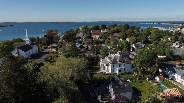 27 Church St, Groton, CT 06340 - aerial view of property and surrounding area featuring a large body of water and nearby suburban area