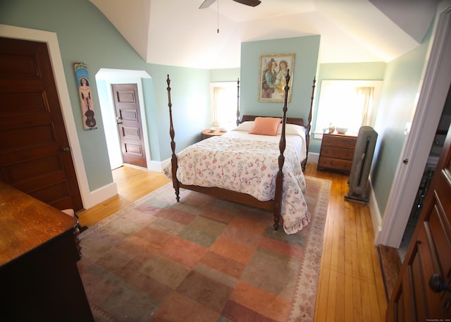 27 Church St, Groton, CT 06340 - bedroom with lofted ceiling, light wood-style flooring, and ceiling fan