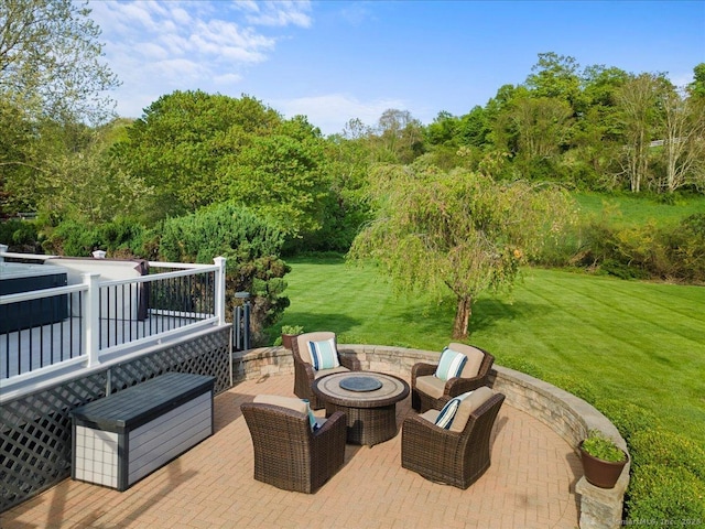 299 W Flat Hill Rd, Southbury, CT 06488 - view of patio featuring an outdoor fire pit and a deck