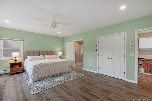 299 W Flat Hill Rd, Southbury, CT 06488 - bedroom featuring wood finished floors, baseboards, recessed lighting, and wine cooler