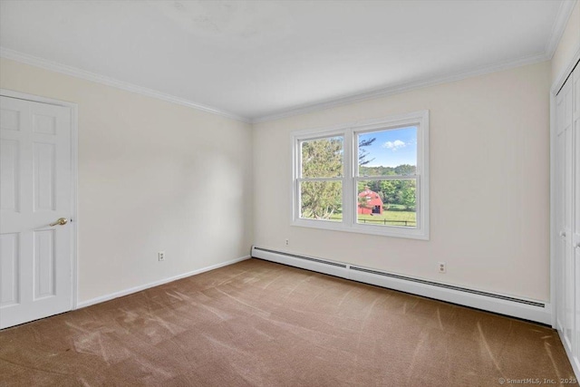 299 W Flat Hill Rd, Southbury, CT 06488 - unfurnished bedroom with a baseboard radiator, carpet, ornamental molding, and baseboards