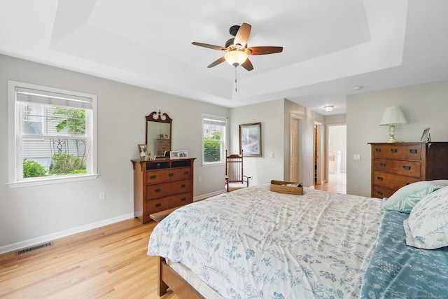 107 Chestnut Hill Rd Unit 107, Portland, CT 06480 - bedroom with a tray ceiling, multiple windows, light wood-style floors, and baseboards
