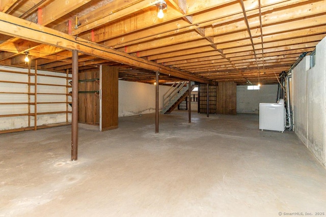 123 Jeffrey Ln, Newington, CT 06111 - unfinished below grade area with washer / clothes dryer and stairs