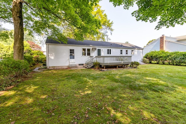 123 Jeffrey Ln, Newington, CT 06111 - rear view of property with a wooden deck and a yard