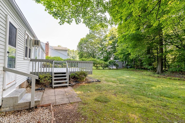 123 Jeffrey Ln, Newington, CT 06111 - view of green lawn featuring a wooden deck and an AC wall unit