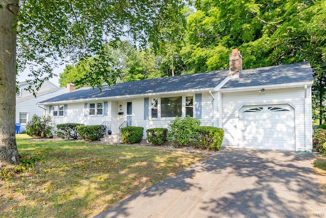 123 Jeffrey Ln, Newington, CT 06111 - ranch-style house with a garage, a chimney, and asphalt driveway