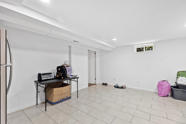 26 Carroll Rd, Hamden, CT 06517 - basement featuring freestanding refrigerator, recessed lighting, and baseboards