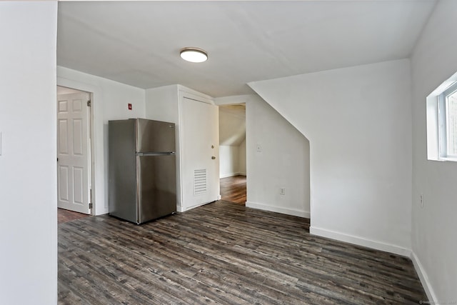212 Newhall St, New Haven, CT 06511 - kitchen with freestanding refrigerator, dark wood-style flooring, and baseboards