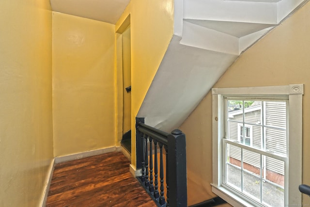212 Newhall St, New Haven, CT 06511 - staircase with wood finished floors, baseboards, and lofted ceiling
