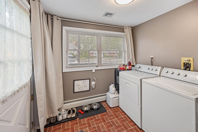 91 Parklawn Dr, Waterbury, CT 06708 - washroom featuring a baseboard radiator, separate washer and dryer, and brick patterned floors