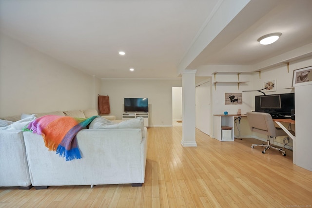 7 4th St Unit 1C, Stamford, CT 06905 - living area featuring a desk, wood finished floors, recessed lighting, and baseboards