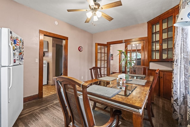 245 Ledyard St, New London, CT 06320 - dining room featuring a ceiling fan, wood finished floors, french doors, and baseboards